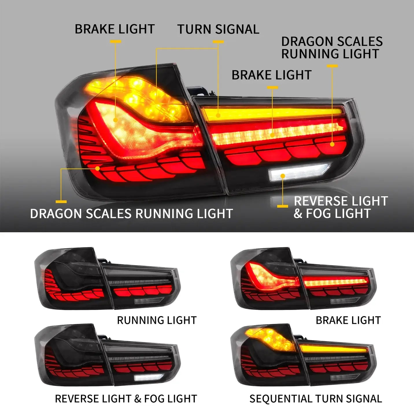 VLAND BMW F30/80 OLED GTS Talilights Smoked